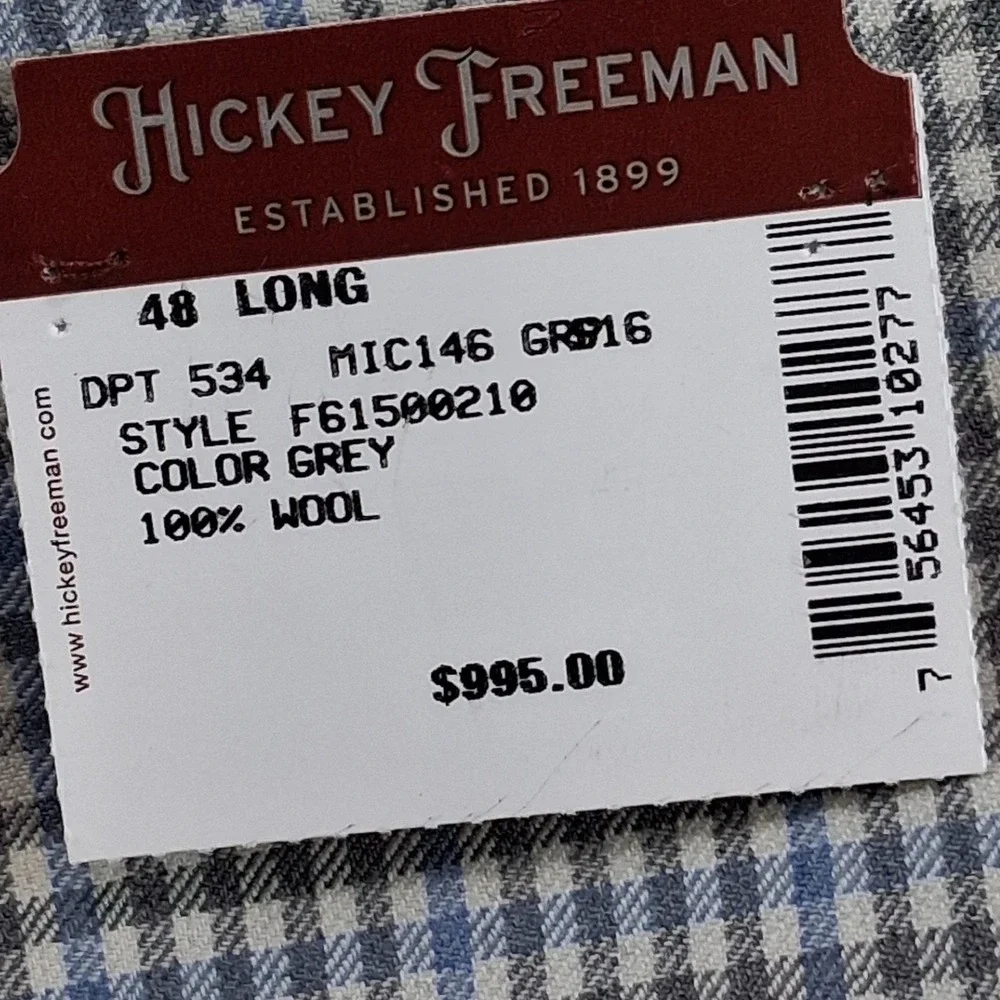 Hickey Freeman Blazer Mens 48L Blue Gray 100% Wool Micro Check Sport Coat